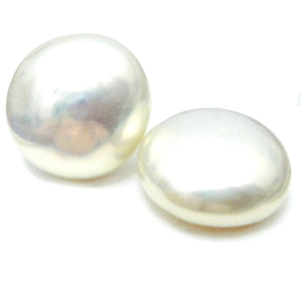 White Large Coin Pearl Pair